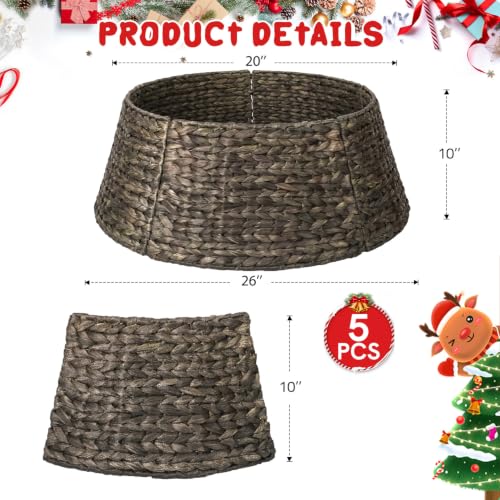 Yonsya 26 in Chestnut Rattan Christmas Tree Collar - 5-Piece Tree Skirt for 4-7.5 ft Trees