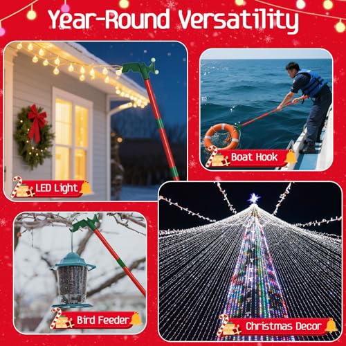 Tryitsbest Adjustable Christmas Light Hanger Pole with Utility Hooks, 3-14.5 ft