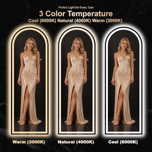White Arched Full Length Mirror with Lights - 60x21 Inch Dimmable LED Vanity Mirror