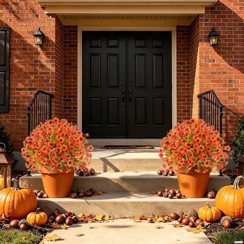 Artificial Fall Yellow Flower Topiary Balls - Outdoor & Indoor Decor, 2 Pack with Variation Yellow Violet