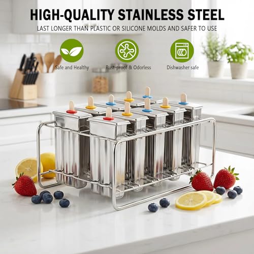 Stainless Steel Popsicle Mold Set with Sticks & Seals - 10 Pieces for Homemade Ice Pops