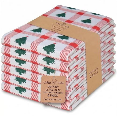 Urban Villa Christmas Tree Kitchen Towels 20x30 (Set of 6) 100% Cotton