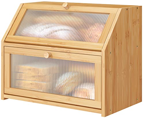 Vriccc Natural Large Bamboo Double Layer Bread Box – Kitchen Counter Storage