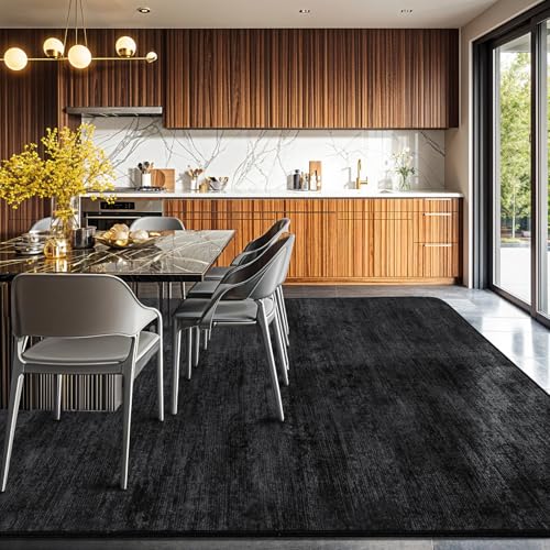 Black 6x9 Washable Area Rug - Non-slip, Stain-resistant Living Room & Bedroom