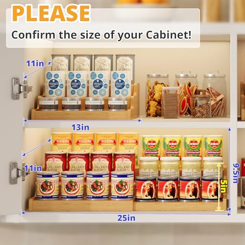 Expandable Bamboo Can Organizer for Pantry - 3-Tier Canned Food Storage