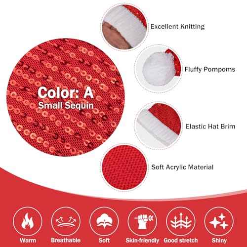 Sequin Santa Hat Knitted Glitter Christmas Hats Shiny Xmas Christmas Beanie For Adult Women Men