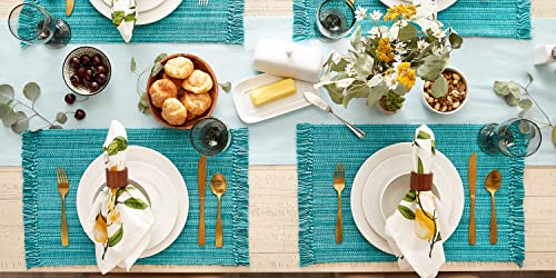 DII Variegated Cotton Tabletop Placemat Set, 13x19 Inches, Teal, 6 Pieces