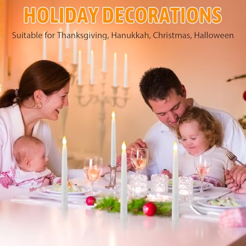 Baquler 100 Pcs 8.5 Inch White LED Flameless Taper Candles Bulk for Holiday Decor