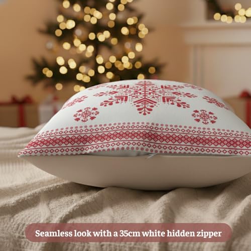 TSIMPLE Snowflake Pillow Cover 18x18 Inch Red & White Winter Holiday Decor