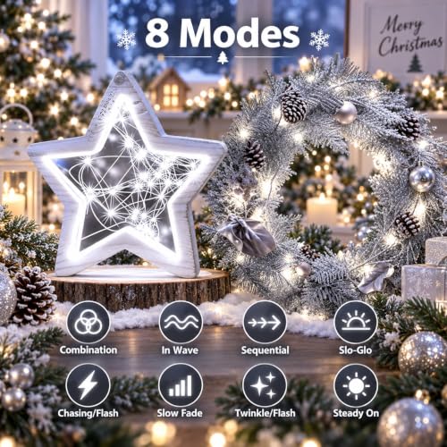 KAQ Cool White 8 Pack Battery Operated Fairy Lights with Remote, 480LED Twinkle String