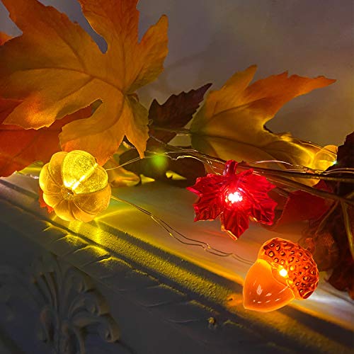 TURNMEON Thanksgiving Decorations 30LED/10Ft 3D Pumpkin Lights Thanksgiving Decor for Home, 3 in 1 Battery Powered Fall Lights Pumpkin Decor, Fall Garland Autumn Indoor Outdoor Halloween Christmas