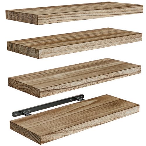 Amada Floating Wall Shelves Set of 4 - Light Brown Paulownia Wood