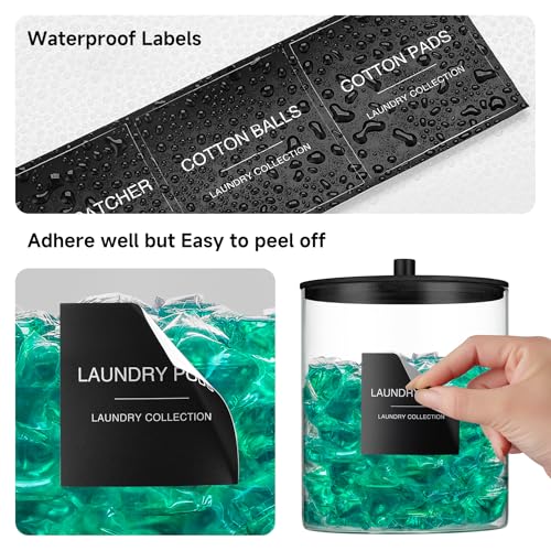 TIPGO Black Glass Jar & Acrylic Dryer Sheet Holder Set with Measuring Cups for Laundry Room Organization
