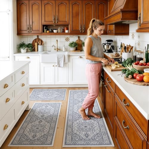 UKISS Washable Faux Wool Kitchen Rugs Set of 3 Non-Slip Floor Mats for Kitchen & Hallway