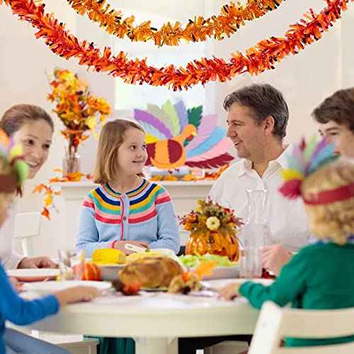 Sumind 6 Pcs 39.4ft Thanksgiving Tinsel Garland Orange Glittering Fall Metallic Hanging Garland Decoration for Halloween, Autumn, Thanksgiving Party Decor