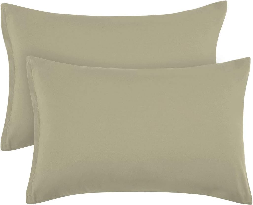 PiccoCasa Zippered Pillowcases - Soft 100% Brushed Microfiber Polyester | Set of 2 Standard (20"x26") Khaki
