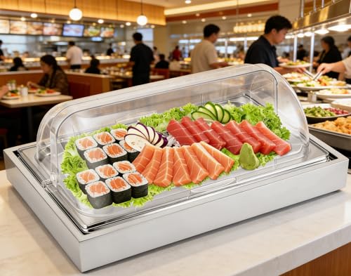 Ice Food Serving Display Tray with Clear Roll Top Cover & 2 Ice Packs