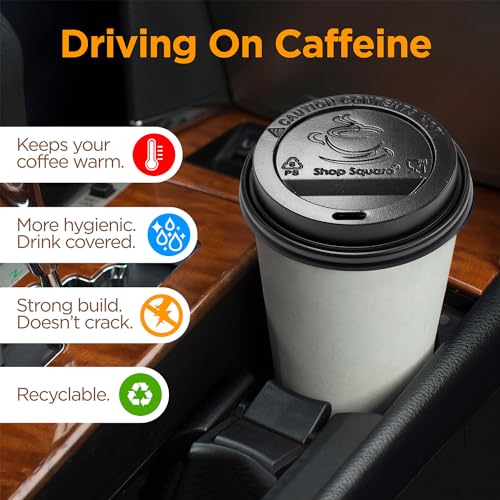 (500-Pack) Coffee Cup Lids - Disposable Dome & Flat Fits 10-24 oz Cups, To-Go Beverages - Black - Variation of THIS listing