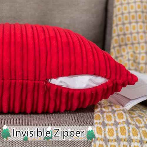 UGASA Christmas Decor Pillow Covers Velvet Striped Pillow Cover Lumbar Cushion Case for Lumbar, 1 Piece, 12x20-inch (30x50cm),Red