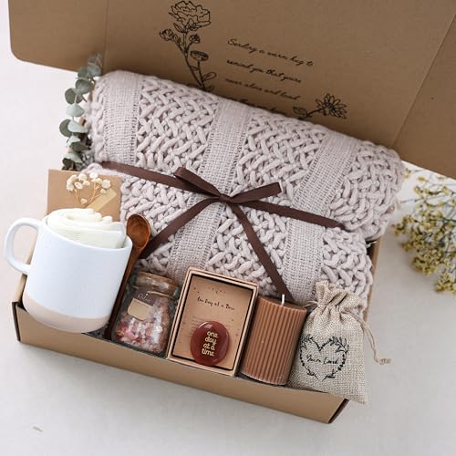 Get Well Soon Gift Basket for Women - Self Care Package with Blanket & Candles