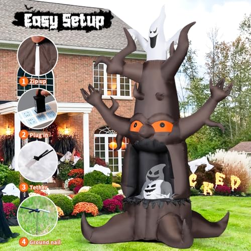 Inflatable Halloween Dead Tree with Ghosts & LED Lights Outdoor Decor - 9ft