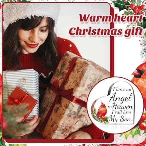 Karenhi 4 Inch Red Cardinal Christmas Gifts Memorial Bereavement Gift for Loss of Loved One Sympathy Decorations Loss of Mom Dad Son Husband in Heaven Glass Table Remembrance(4 Inch,Son)