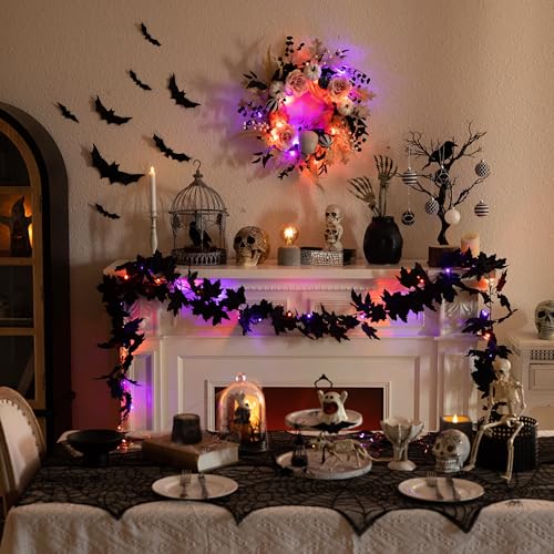 Valery Madelyn 18-Inch Halloween Wreath with Lights for Front Door Decor