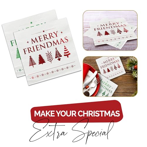Merry Friendsmas Napkins – 52 Pack Cocktail Size Red & Green Paper Napkins