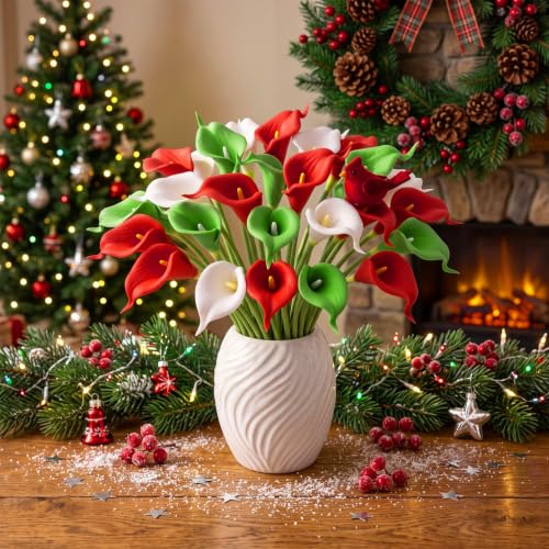 Christmas Artificial Calla Lily Picks, 24 stems in Red/Green/White - 13in