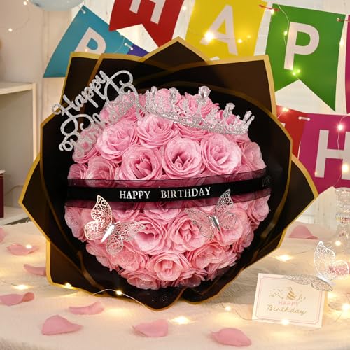 Pink Preserved Glitter Roses Bouquet - 36 Forever Flowers for Gift & Decor