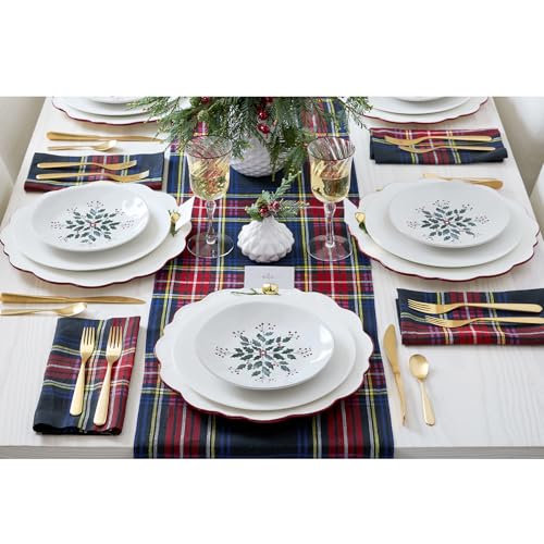 Solino Home 100% Linen Christmas Table Runner 14 x 120 Inches Black Stewart Plaid