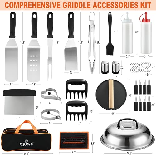 N NOBLE FAMILY Round Griddle Press & 38pcs Professional Grill Accessories Kit
