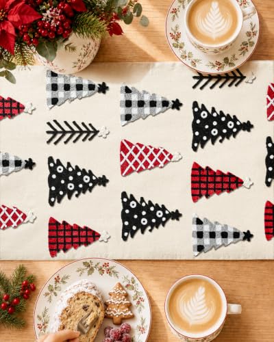 Miss Adola Embroidered Canvas Christmas Table Runner 13x72 Tree Crew