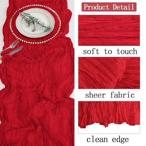 8 Pack Red Cheesecloth Table Runner 20 x 120 in - Gauze Runner 10 ft for Wedding Party