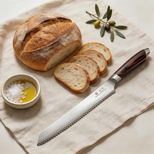 imarku 10 Inch Japanese Serrated Bread Knife - Rich Brown & Black Handle