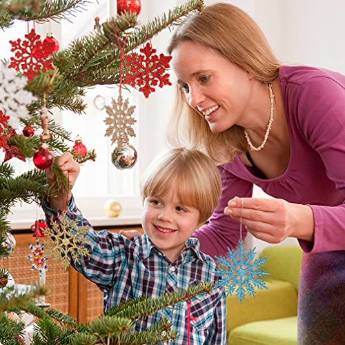 36 Pack Silver Glitter Snowflake Ornaments, Plastic Christmas Glitter Snowflake Winter Wonderland Christmas Tree Decorations, 4 Inch, Silver