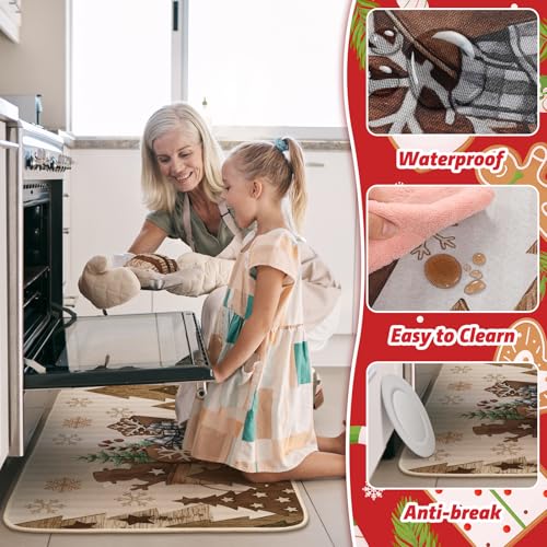 Tinideya 2Pcs Wooden Tree Christmas Kitchen Mats – Snowflake Snow Sleigh Runner Rugs (Variation: Wooden Tree)