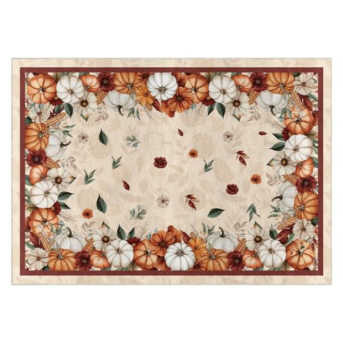 Artoid Mode Fall Area Rug 5x7 Feet with Pumpkins and Floral Design - Beige, Non-Slip Home Decor