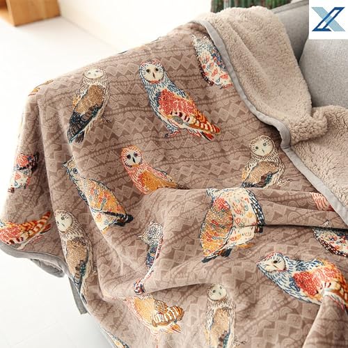 UKELER Owl Throw Blanket Queen 80x90 in, Colorful Fleece Sherpa Cozy Gift