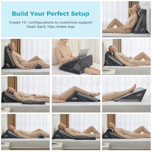 Grey 3-Piece Wedge Pillow Set for Post-Surgery, Acid Reflux & Sleep Apnea - Support & Relief
