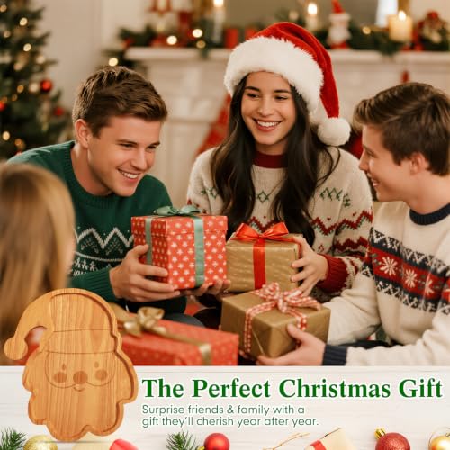 Bokon 12-Inch Santa Claus Wooden Charcuterie Board - Rubber Wood Xmas Serving Platter