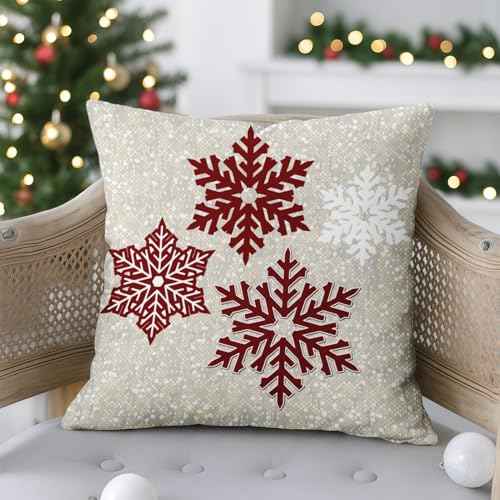 Emvency Throw Pillow Cover Christmas Sparkling Red Snowflakes Decorative Pillow Case Home Decor Square 16x16 Inch Cushion Pillowcase