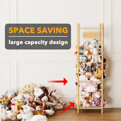 Large Capacity Wooden Stuffed Animal Storage Organizer - 15.8" Wide, Natural