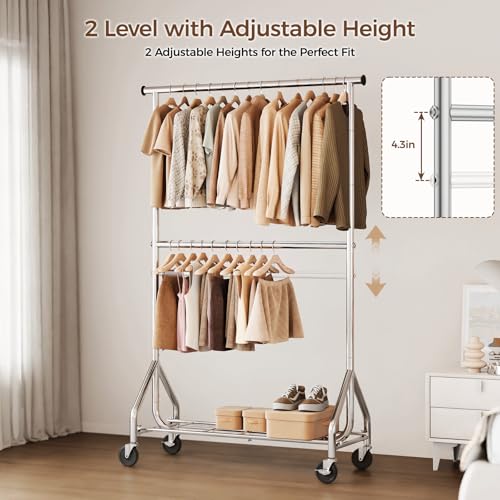 HYSEYY Heavy Duty Clothes Rack, Double Rod Clothing Rack for Hanging