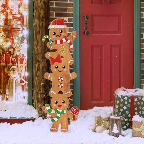 Whaline 41.7in Christmas Gingerbread Man Wooden Porch Sign Holiday Welcome Decor