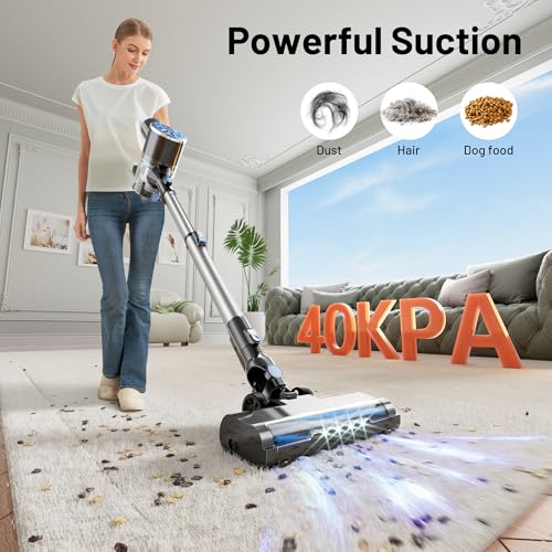 Blue Cordless Stick Vacuum Cleaner with Self-Standing & LED Screen - Lightweight Pet Hair & Hardwood Floor Sweeper