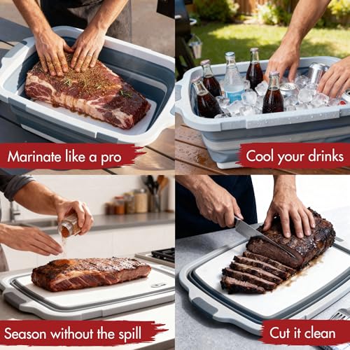 X-Large Collapsible BBQ & Smoker Prep Tub with Locking Lid - Gray