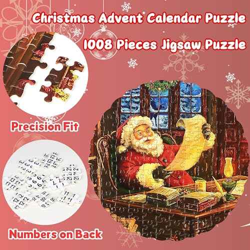 Puzzle Advent Calendar 2025, Santa's Workshop 1008 Pieces Jigsaw Puzzles, 24 Days Countdown Calendars for Kids, Home Decoration Christmas Advent Calendars Game Puzzles for adults