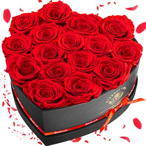 Impouo 16-Piece Preserved Red Roses Gift Box for Women, Long-lasting Forever Flowers