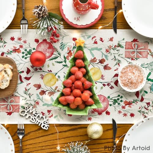 Artoid Mode 13x108 Inch Floral Christmas Table Runner - Beige, Wild Flowers & Grasses, Holiday Kitchen Decor